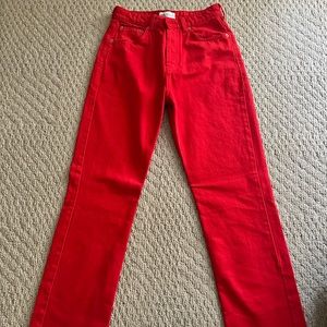 Red Zara high rise denim jeans